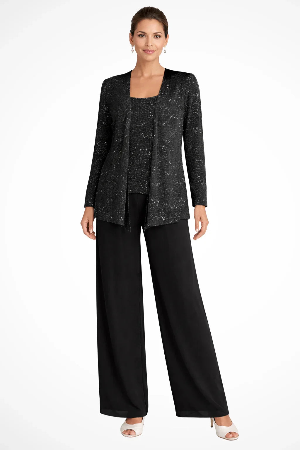 Evie – Sequin Lace Three Piece Pant Suit | Wide Leg Wedding Guest