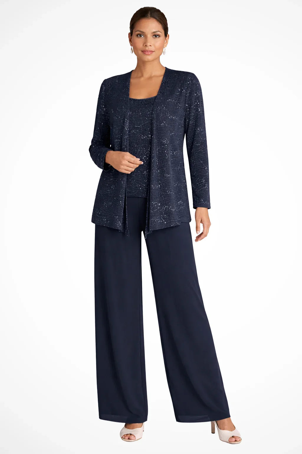 Evie – Sequin Lace Three Piece Pant Suit | Wide Leg Wedding Guest