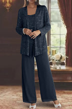 Evie – Sequin Lace Three Piece Pant Suit | Wide Leg Wedding Guest