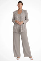 Evie – Sequin Lace Three Piece Pant Suit | Wide Leg Wedding Guest