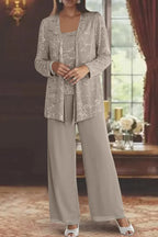 Evie – Sequin Lace Three Piece Pant Suit | Wide Leg Wedding Guest
