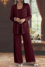 Evie – Sequin Lace Three Piece Pant Suit | Wide Leg Wedding Guest