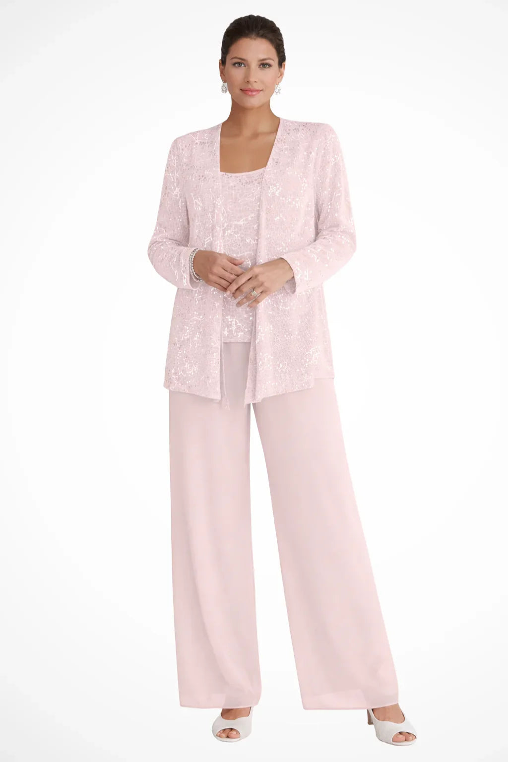 Evie – Sequin Lace Three Piece Pant Suit | Wide Leg Wedding Guest