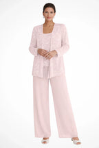 Evie – Sequin Lace Three Piece Pant Suit | Wide Leg Wedding Guest