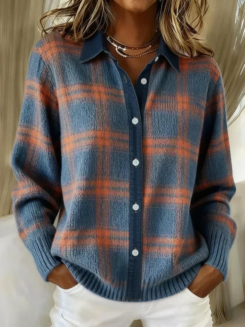 Camellia – Checkered Knit Cardigan | Cozy Plaid Layer for Fall