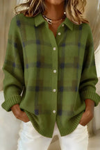 Camellia – Checkered Knit Cardigan | Cozy Plaid Layer for Fall
