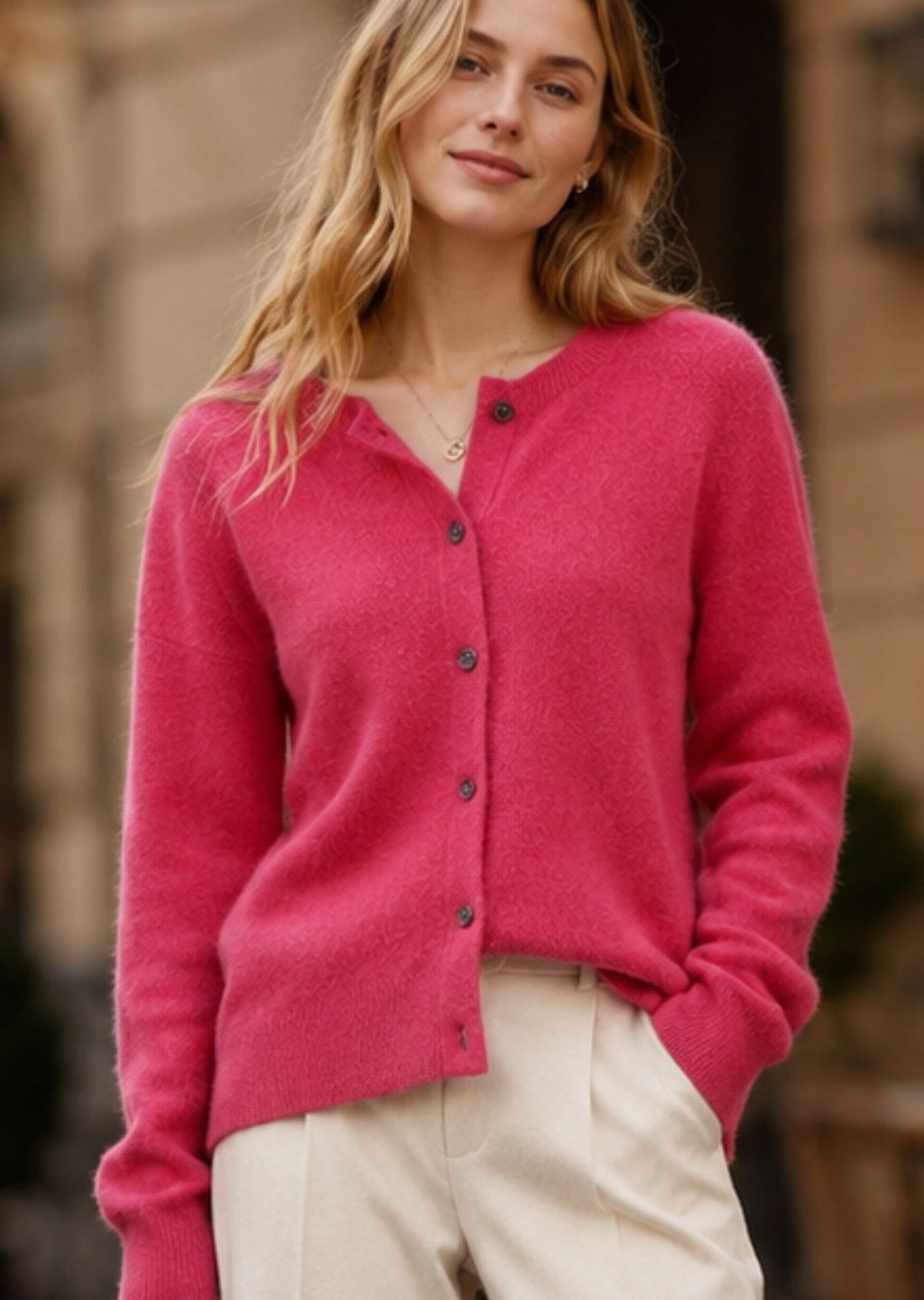 Evelyn - Women's Wool Blend Cardigan | Cozy Knit Sweater Neriona Dark pink