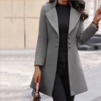 Hannah – Tailored Long Coat | Lapel Collar & Button Front for Winter