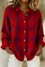 Camellia – Checkered Knit Cardigan | Cozy Plaid Layer for Fall