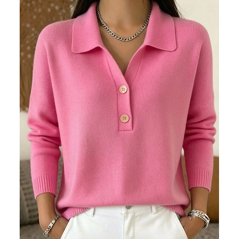 Eliza – Polo Collar Knit Sweater | Relaxed Button Neck Pullover