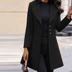 Hannah – Tailored Long Coat | Lapel Collar & Button Front for Winter
