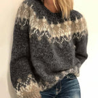 Ingrid – Fair Isle Brushed Knit Sweater | Oversized Crewneck Pullover