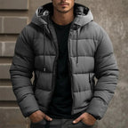 Men's Padded Puffer Jacket | Drawstring Hood, Wind-Resistant