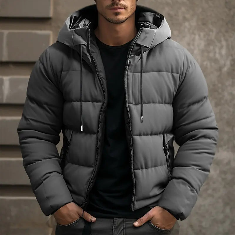 Men's Padded Puffer Jacket | Drawstring Hood, Wind-Resistant