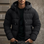 Men's Padded Puffer Jacket | Drawstring Hood, Wind-Resistant