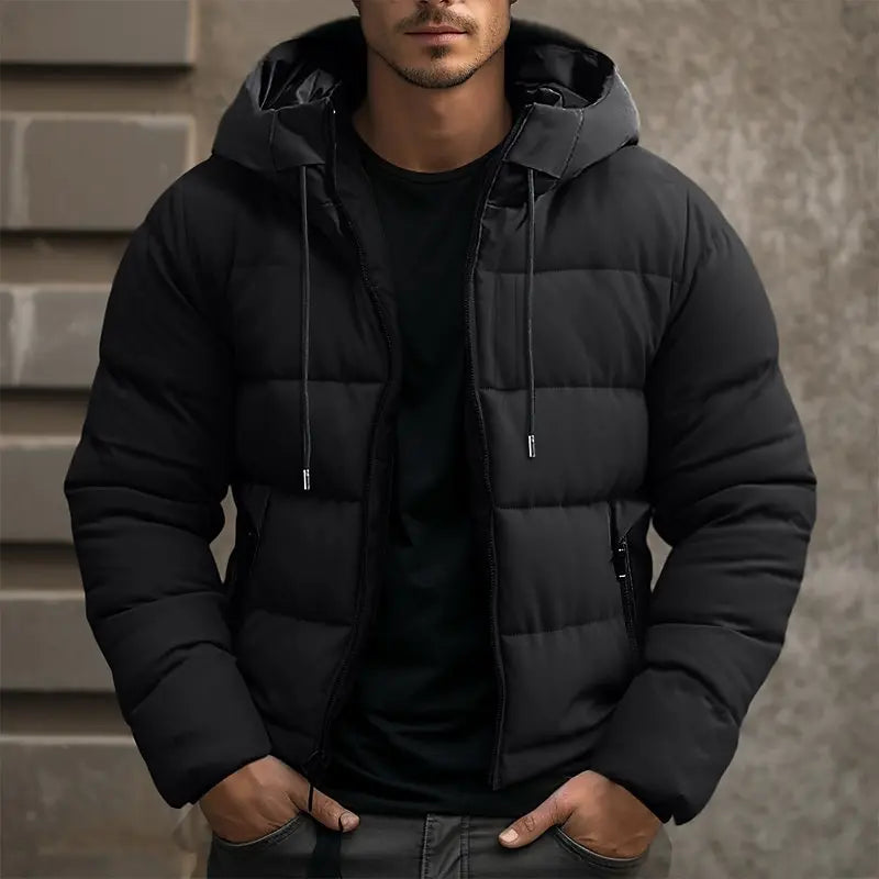 Men's Padded Puffer Jacket | Drawstring Hood, Wind-Resistant