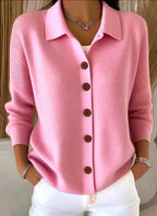 Women's Ribbed Knit Cardigan | Collared Button-Front Layer