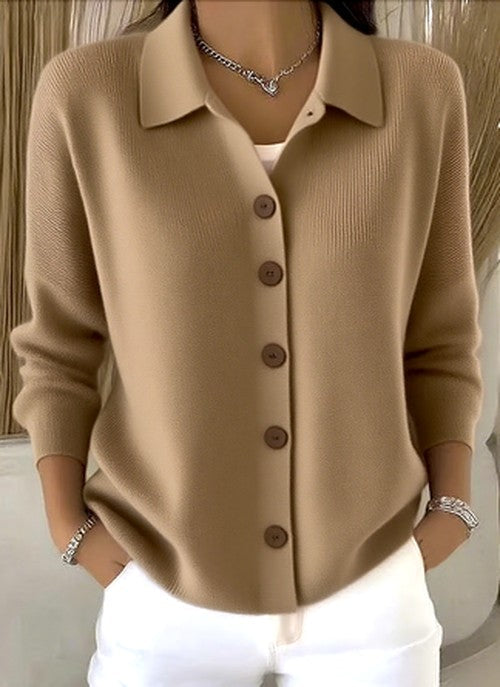 Women's Ribbed Knit Cardigan | Collared Button-Front Layer