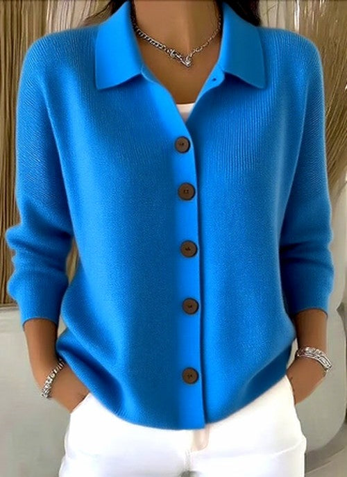 Women's Ribbed Knit Cardigan | Collared Button-Front Layer