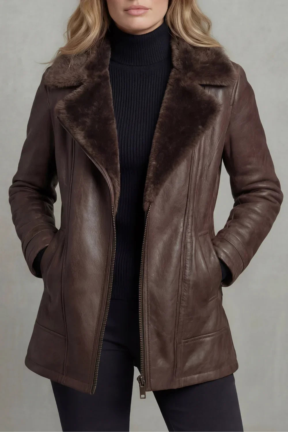 Rowan – Shearling Collar Leather Moto Jacket | Women's Winter Layer