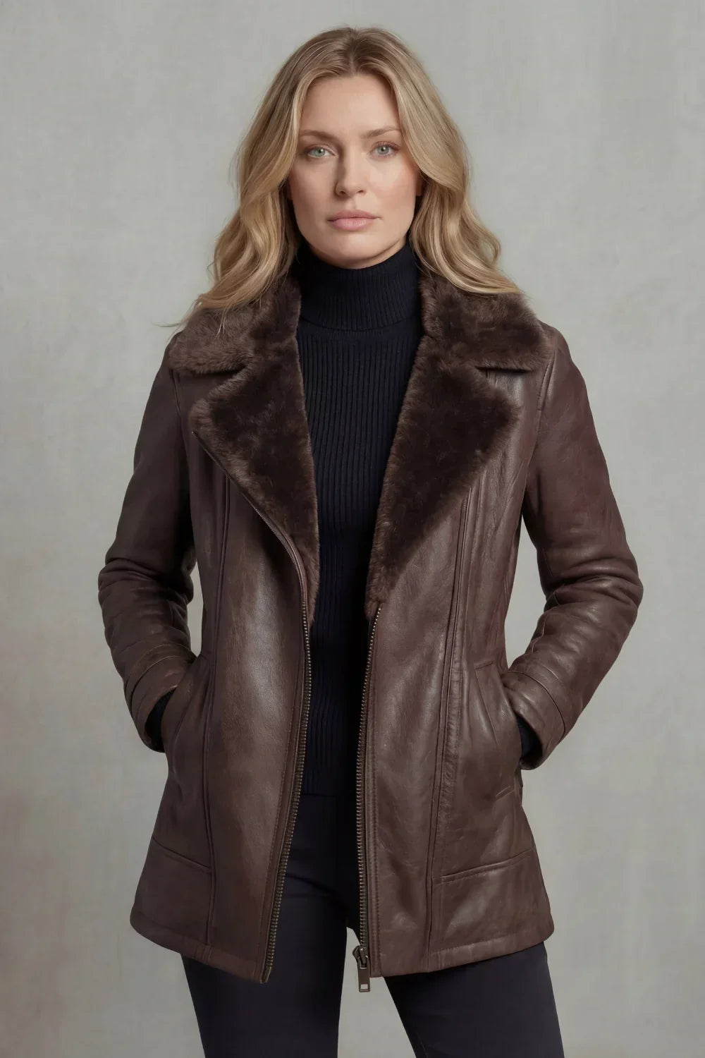 Rowan – Shearling Collar Leather Moto Jacket | Women's Winter Layer