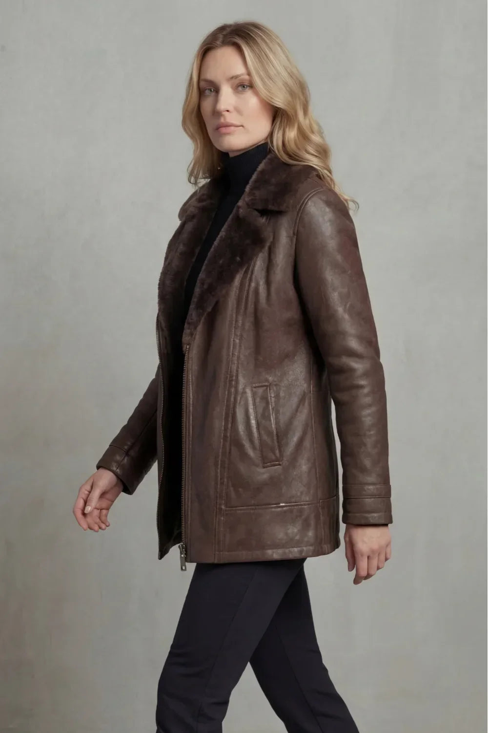Rowan – Shearling Collar Leather Moto Jacket | Women's Winter Layer