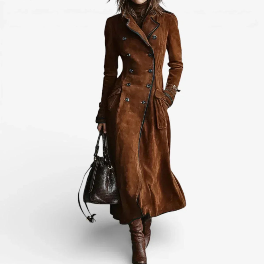 Mali – Suede Double-Breasted Trench Coat | Adjustable Cuffs