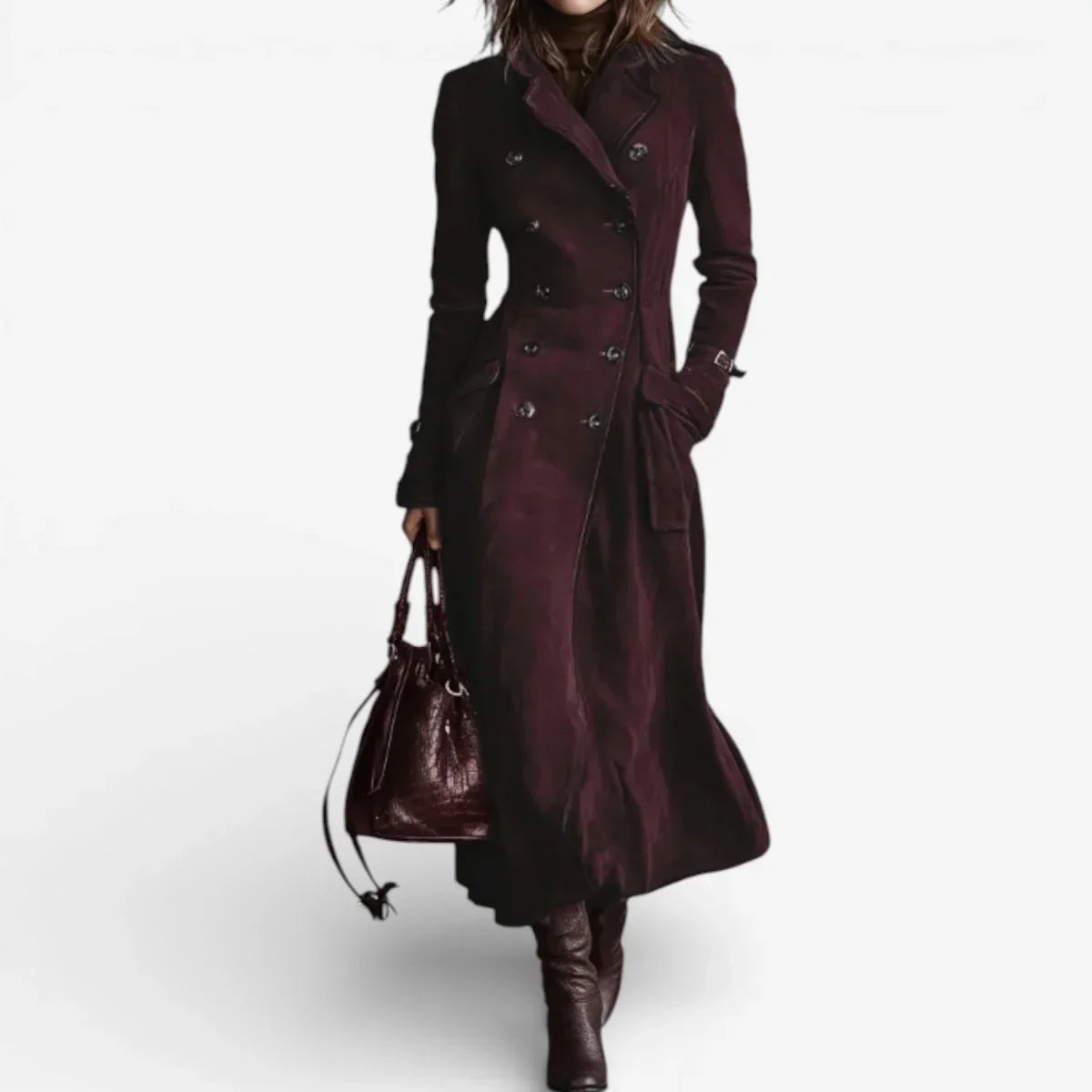 Mali – Suede Double-Breasted Trench Coat | Adjustable Cuffs