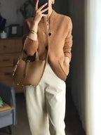 Maya – Cashmere Wool Cardigan with Stand Collar
