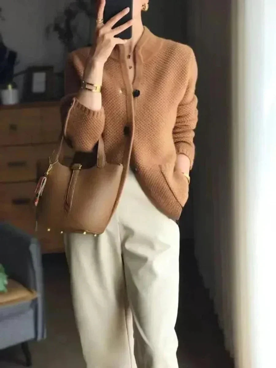 Maya – Cashmere Wool Cardigan with Stand Collar